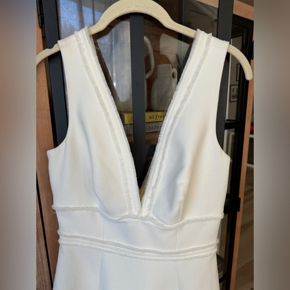 Cinq a Sept mini dress Aurora Fringe V Neck A Line bride bridal scuba flare - Picture 4 of 9